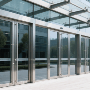 French door frame samples, insulated glass, hinges, handles, gaskets, and architectural drawings